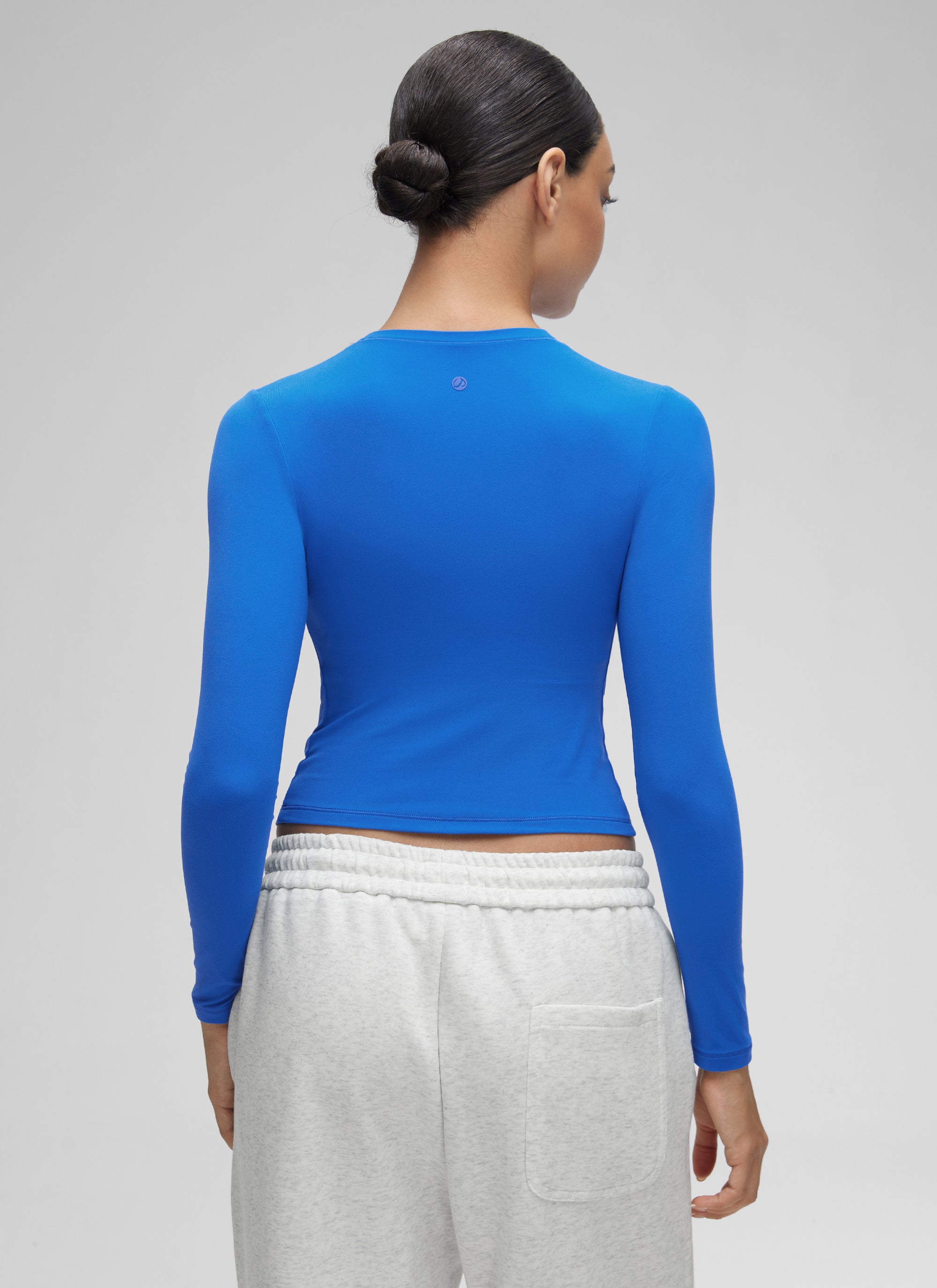 CRZ YOGA Women's Crew Neck Tight Fit Long Sleeve Shirts Casual Tee Sparkle Blue