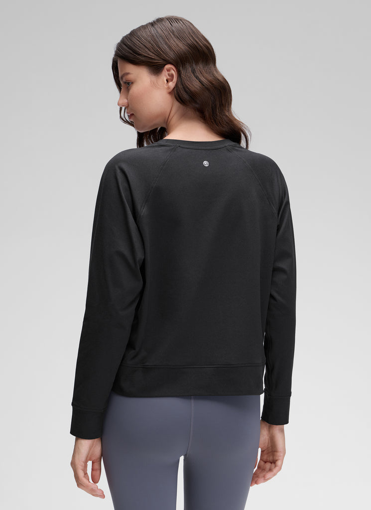CRZ YOGA Women Casual Lightweight Relaxed Fit Long Sleeves Crew Neck Black