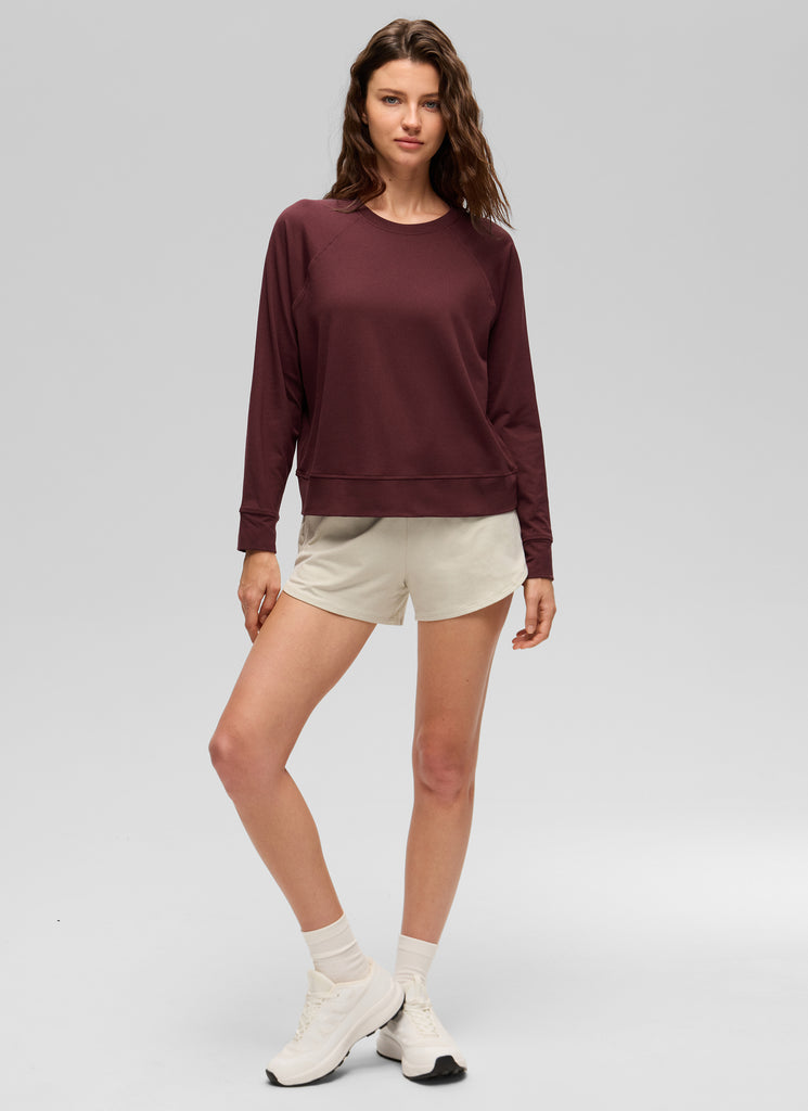 CRZ YOGA Women Casual Lightweight Relaxed Fit Long Sleeves Crew Neck Red Merlot