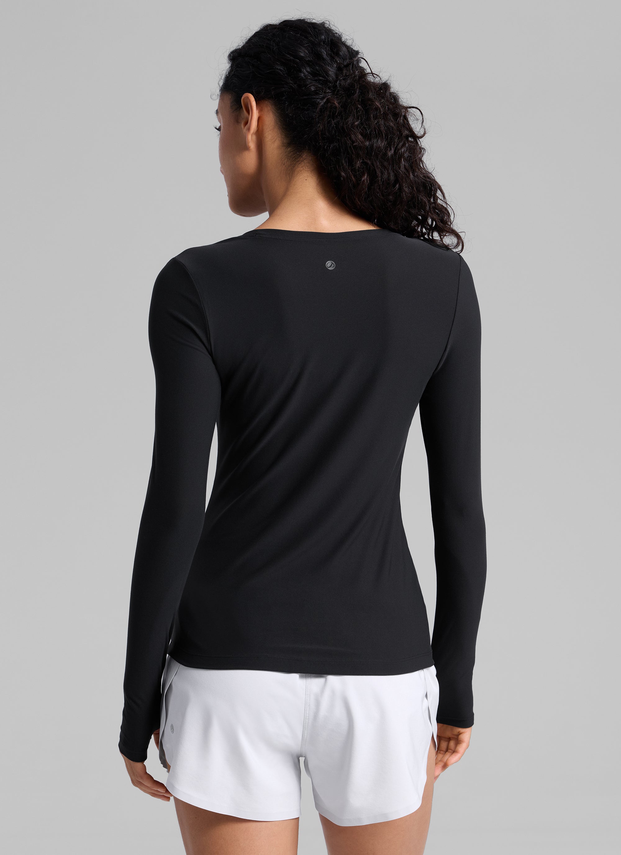 CRZYOGA Women's Cloudweight Workout Crewneck Long Sleeve Thumb Hole Black