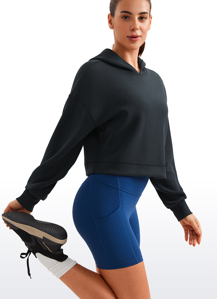 CRZ YOGA Women SoftAura Cropped Pullover Hoodis Long Sleeve Black