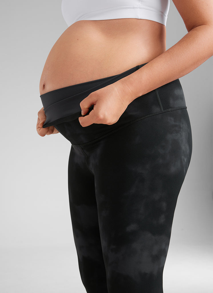CRZ YOGA Women's Maternity Leggings Super High Rise Butterluxe 25'' Black Tie Dye Flowers