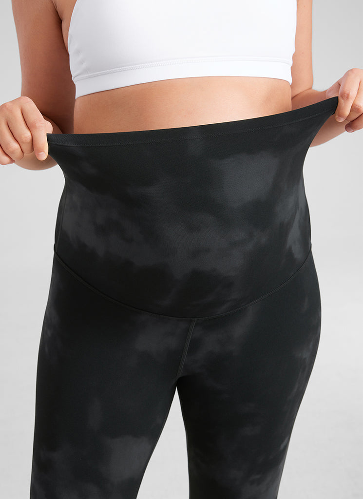 CRZ YOGA Women's Maternity Leggings Super High Rise Butterluxe 25'' Black Tie Dye Flowers