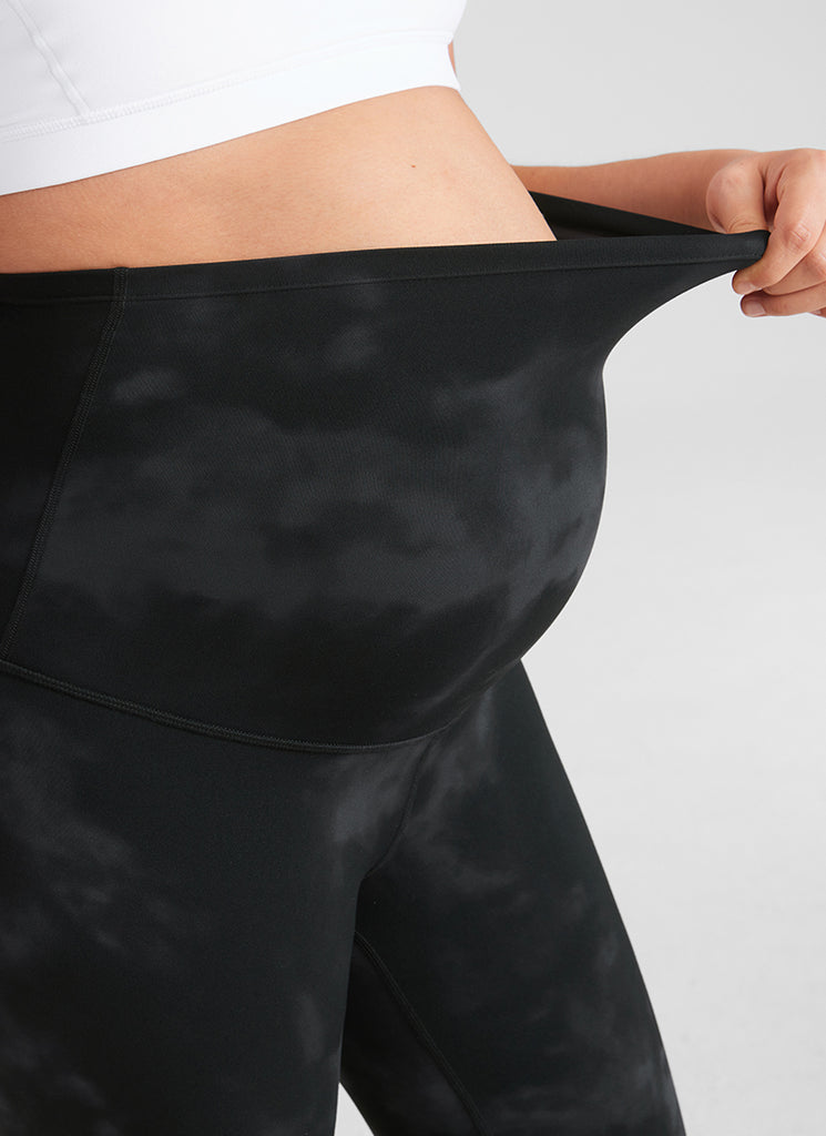 CRZ YOGA Women's Maternity Leggings Super High Rise Butterluxe 25'' Black Tie Dye Flowers