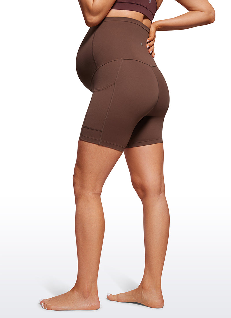 CRZ YOGA Women's Maternity Biker Shorts with Pockets Super High Rise Butterluxe 5'' Coffee Brown