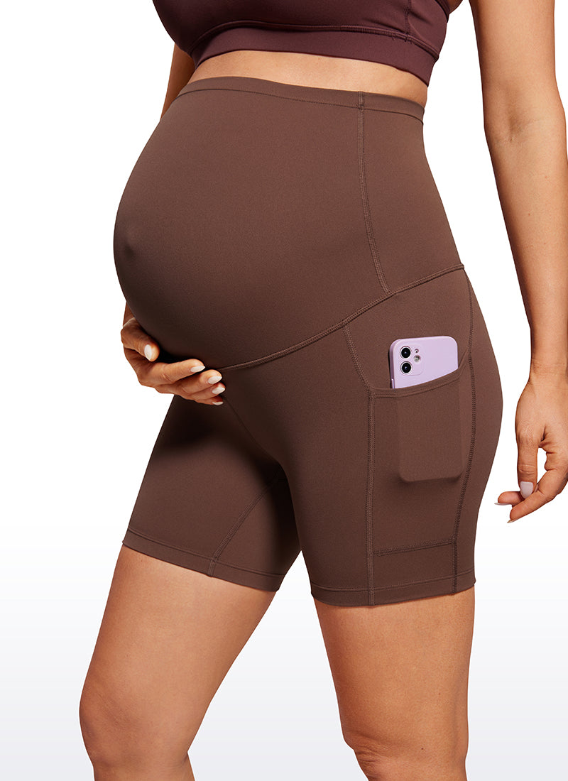 CRZ YOGA Women's Maternity Biker Shorts with Pockets Super High Rise Butterluxe 5'' Coffee Brown