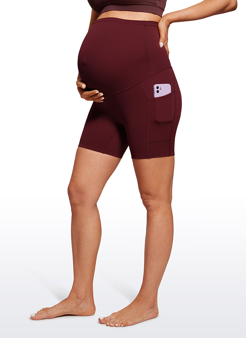 CRZ YOGA Women's Maternity Biker Shorts with Pockets Super High Rise Butterluxe 5'' Red Merlot