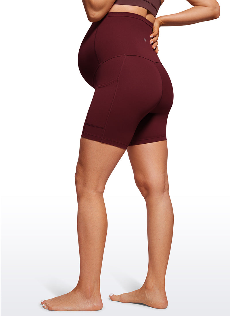 CRZ YOGA Women's Maternity Biker Shorts with Pockets Super High Rise Butterluxe 5'' Red Merlot