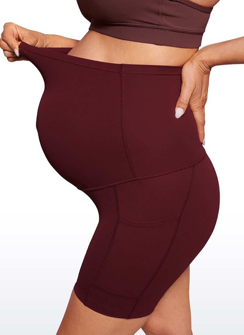 CRZ YOGA Women's Maternity Biker Shorts with Pockets Super High Rise Butterluxe 5'' Red Merlot