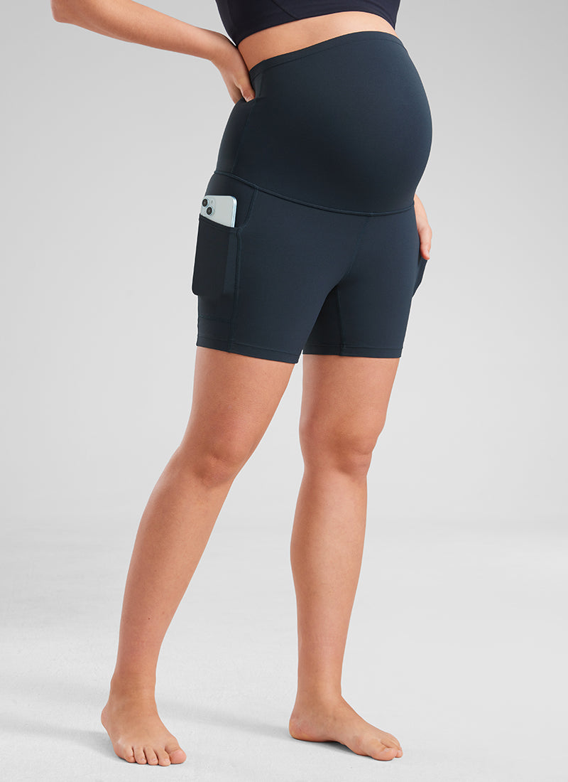CRZ YOGA Women's Maternity Biker Shorts with Pockets Super High Rise Butterluxe 5'' True Navy