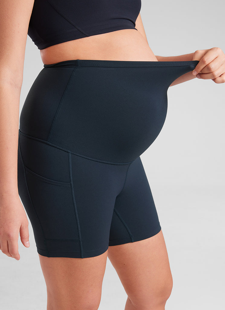 CRZ YOGA Women's Maternity Biker Shorts with Pockets Super High Rise Butterluxe 5'' True Navy