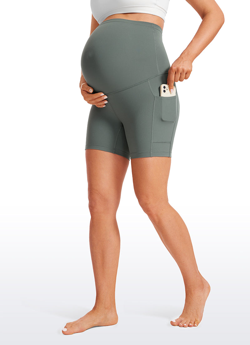 CRZ YOGA Women's Maternity Biker Shorts with Pockets Super High Rise Butterluxe 5'' Grey Sage