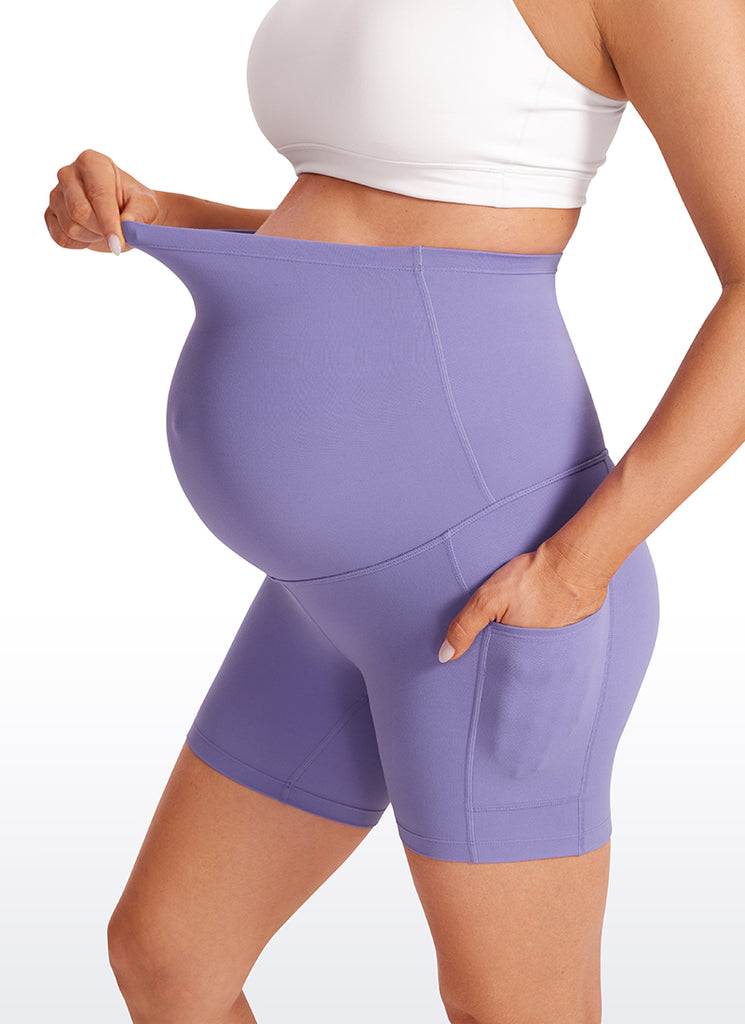 CRZ YOGA Women's Maternity Biker Shorts with Pockets Super High Rise Butterluxe 5'' Dark Lavender Purple