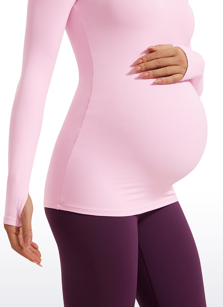 CRZ YOGA Women Butterluxe Long Sleeve Maternity Crewneck Pregnancy Top Pink Peony