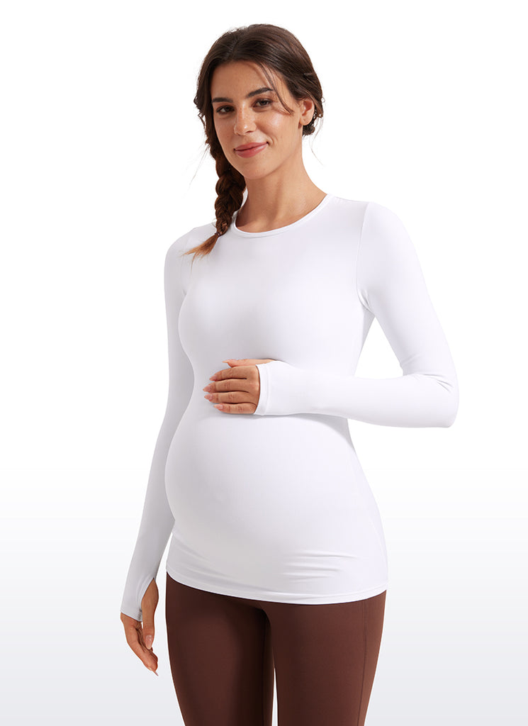 CRZ YOGA Women Butterluxe Long Sleeve Maternity Crewneck Pregnancy Top Black