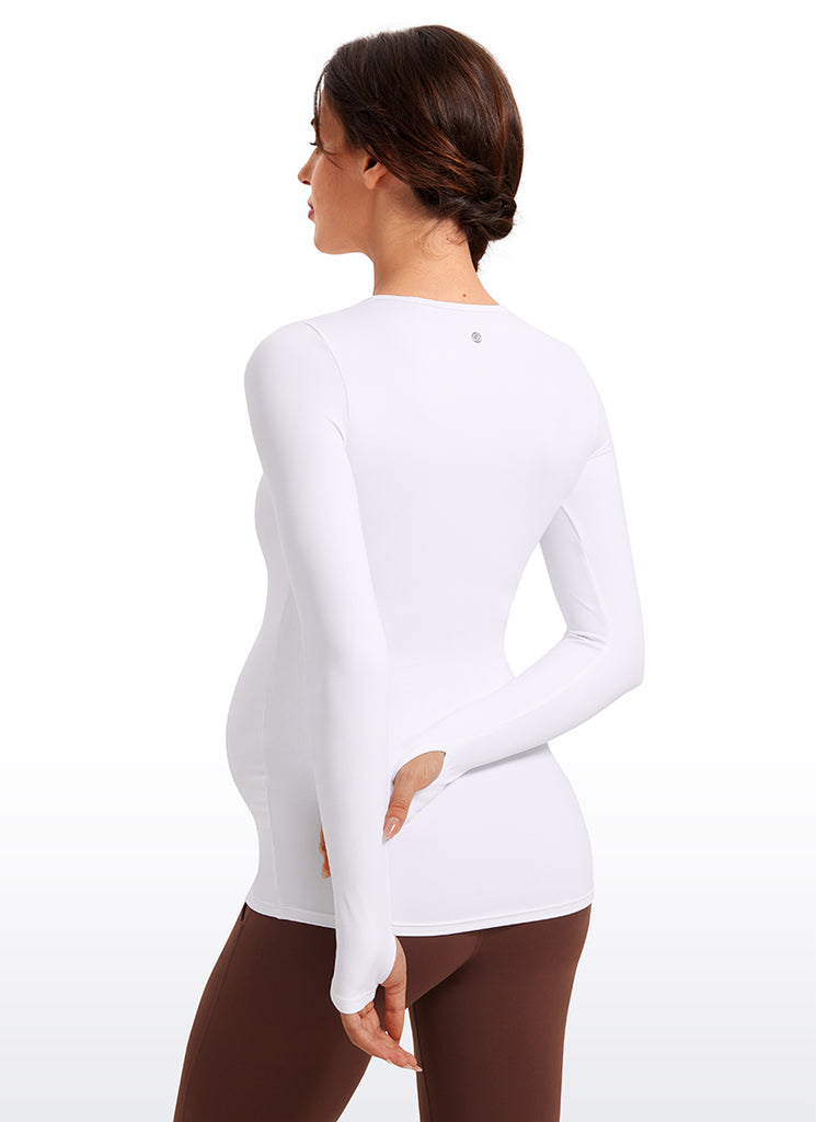 CRZ YOGA Women Butterluxe Long Sleeve Maternity Crewneck Pregnancy Top Black