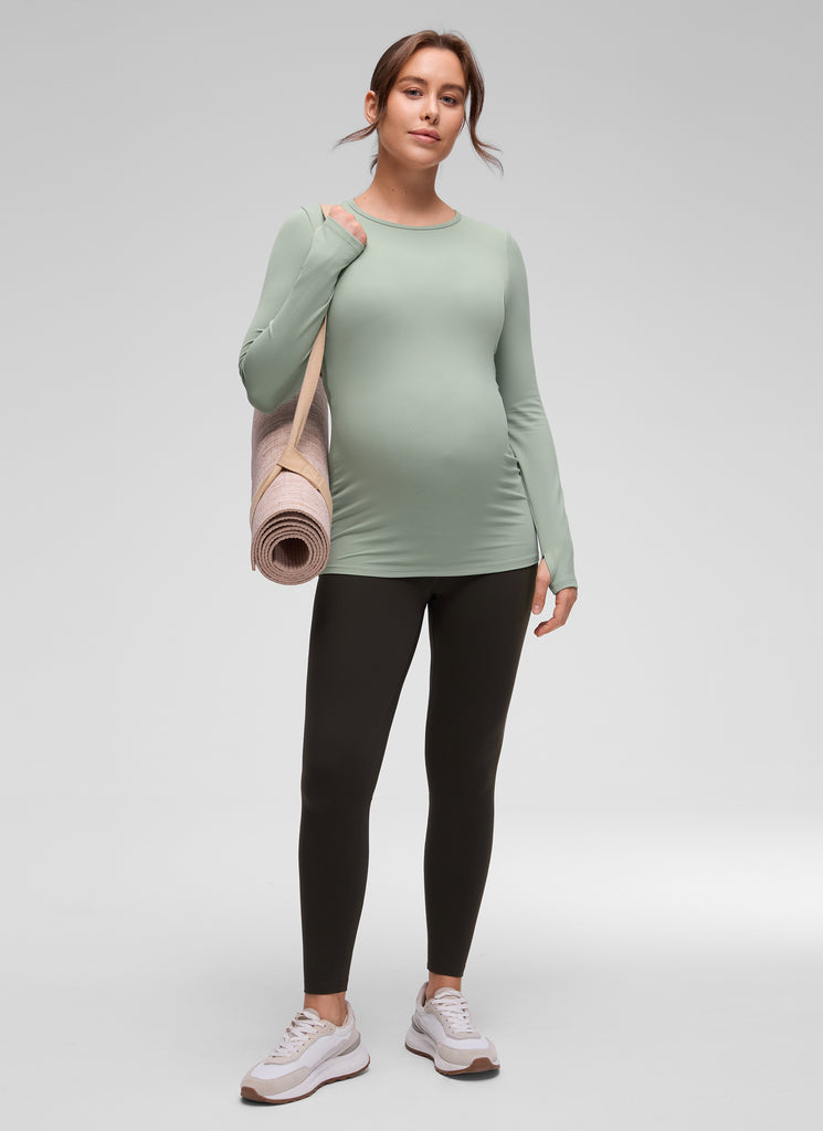CRZ YOGA Women Butterluxe Long Sleeve Maternity Crewneck Pregnancy Top Green Palm Court