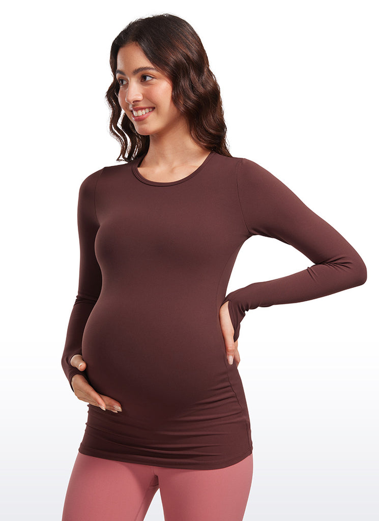 CRZ YOGA Women Butterluxe Long Sleeve Maternity Crewneck Pregnancy Top Milky White