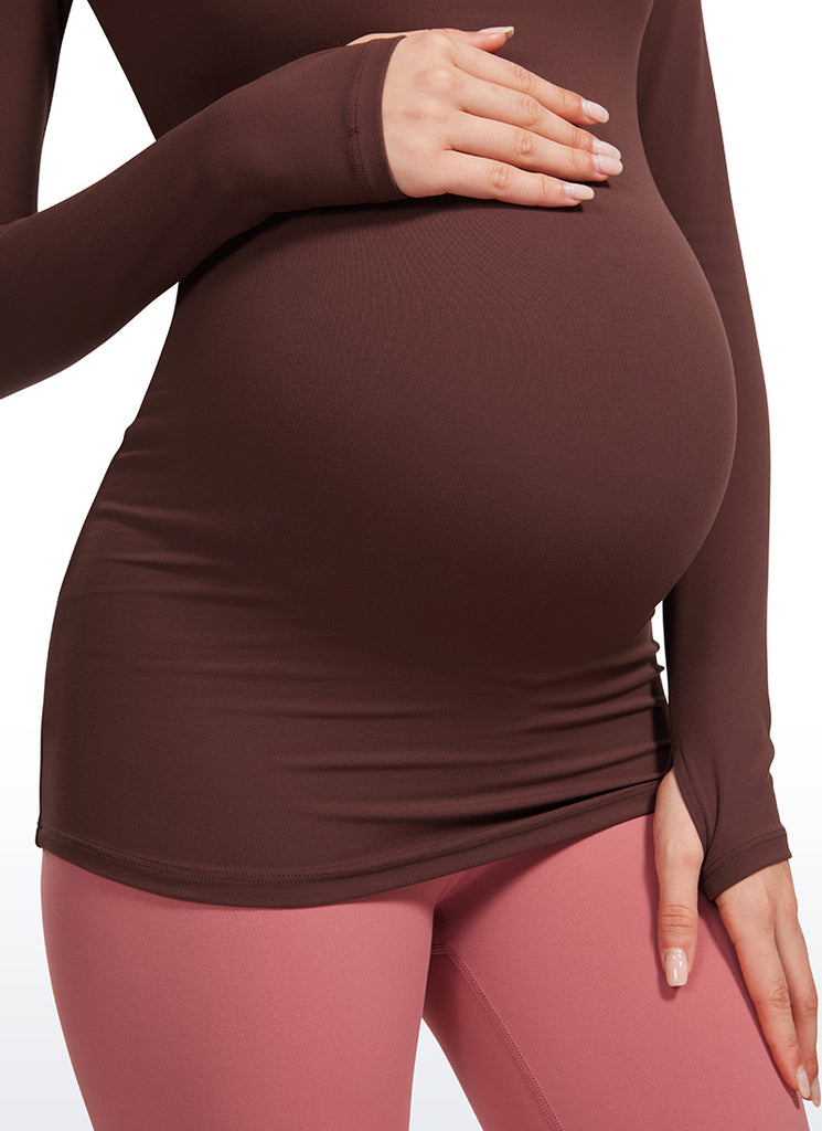 CRZ YOGA Women Butterluxe Long Sleeve Maternity Crewneck Pregnancy Top Milky White