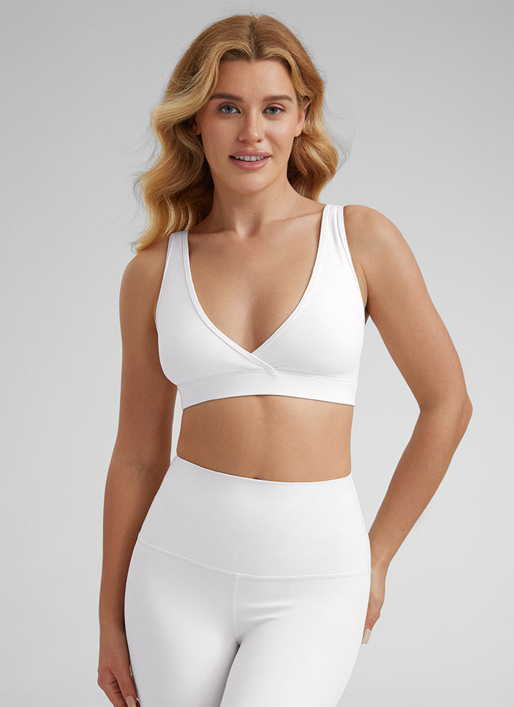 CRZ YOGA Women Butterluxe Maternity Nursing Bras Crossover Wireless White