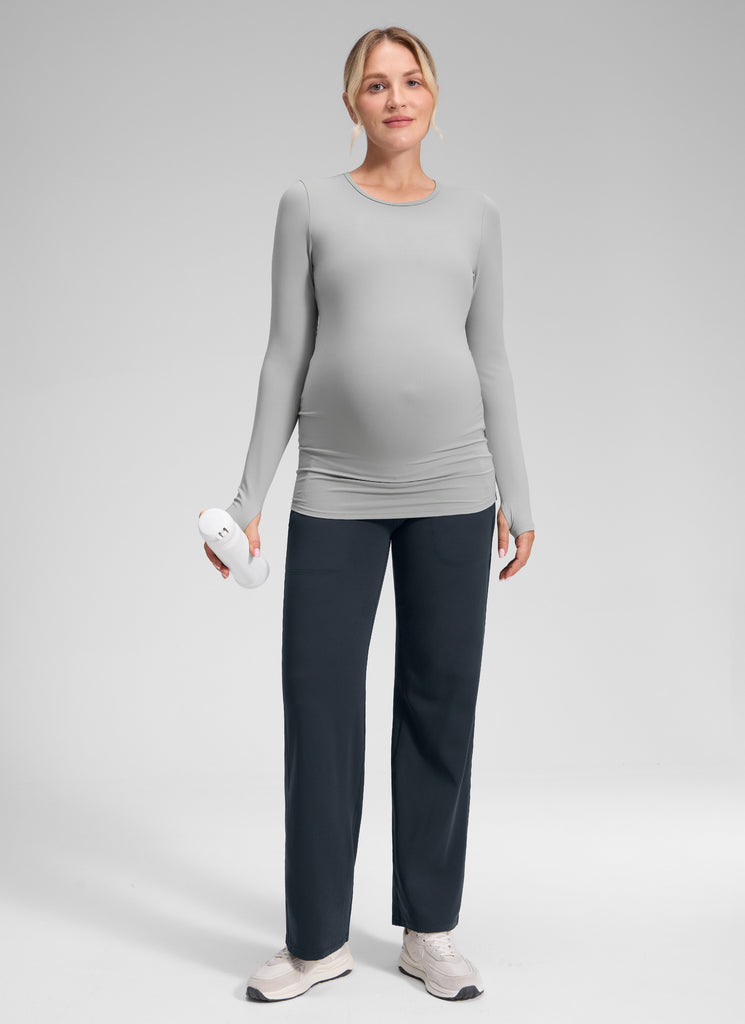 CRZ YOGA Women Butterluxe Maternity Wide Leg Pants with Pockets 31.5" True Navy