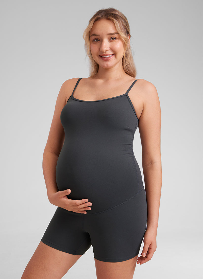 CRZ YOGA Women's Maternity Yoga Tight Fit Romper Shorts Bodysuits Mysterious Grey