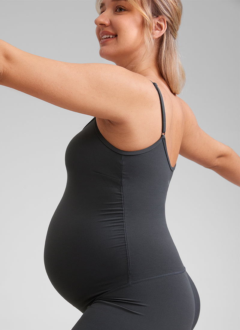 CRZ YOGA Women's Maternity Yoga Tight Fit Romper Shorts Bodysuits Mysterious Grey