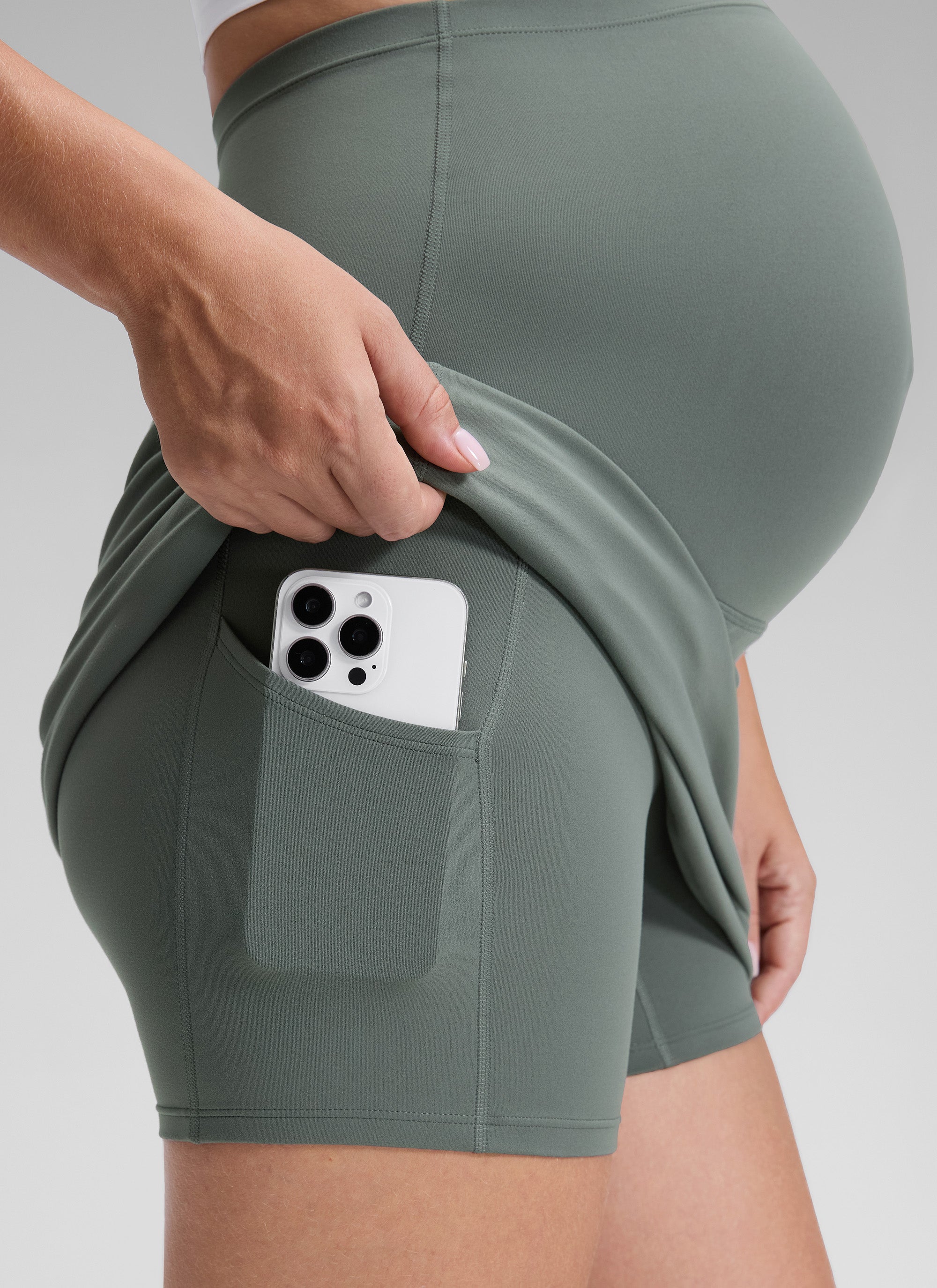 CRZ YOGA Women's Butterluxe Maternity Casual  A Line Pocketed Skirts Grey Sage