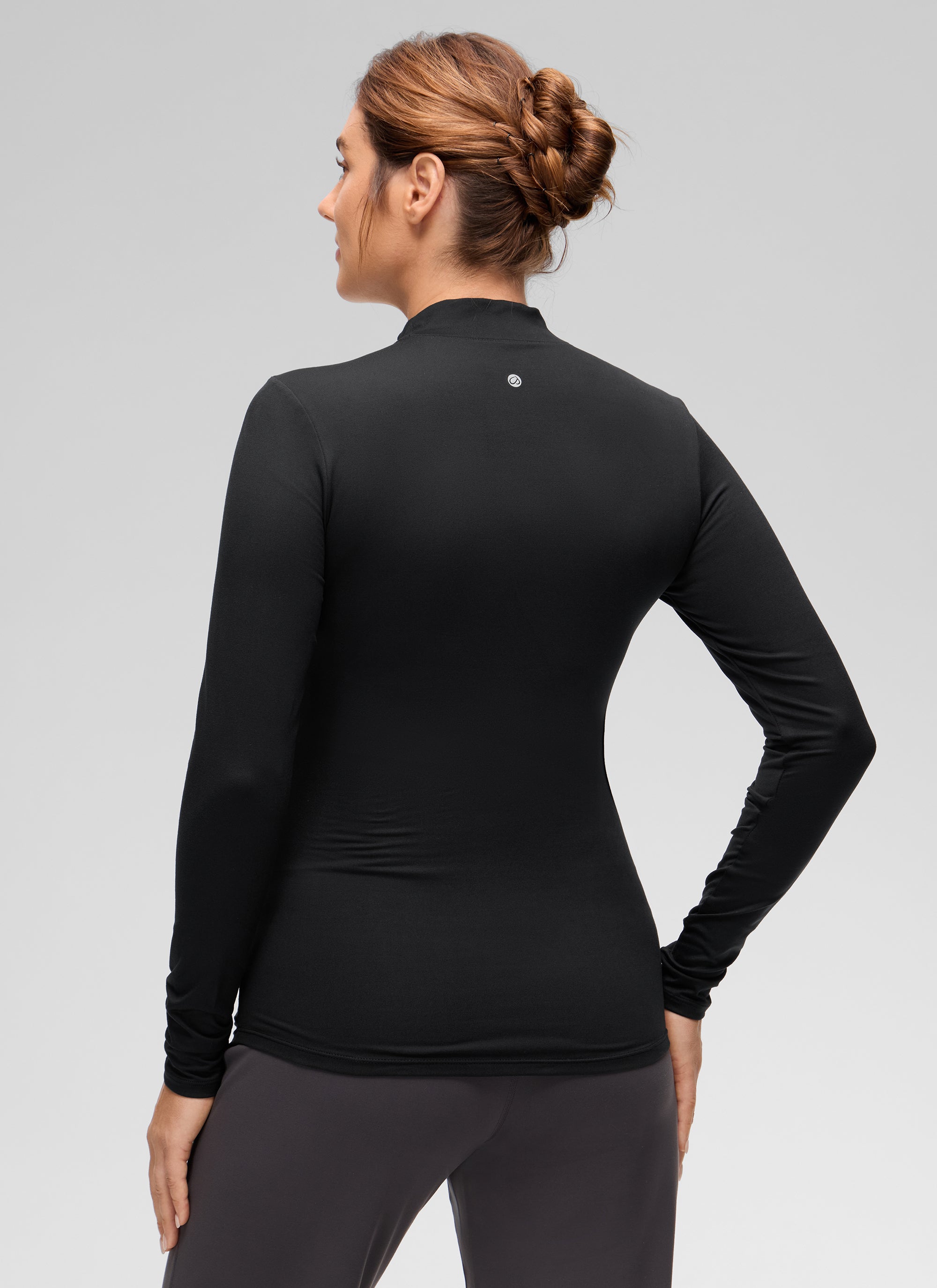 CRZ YOGA Women's Cloud Jersey Maternity Casual Mock Neck Ruched Shirt Black