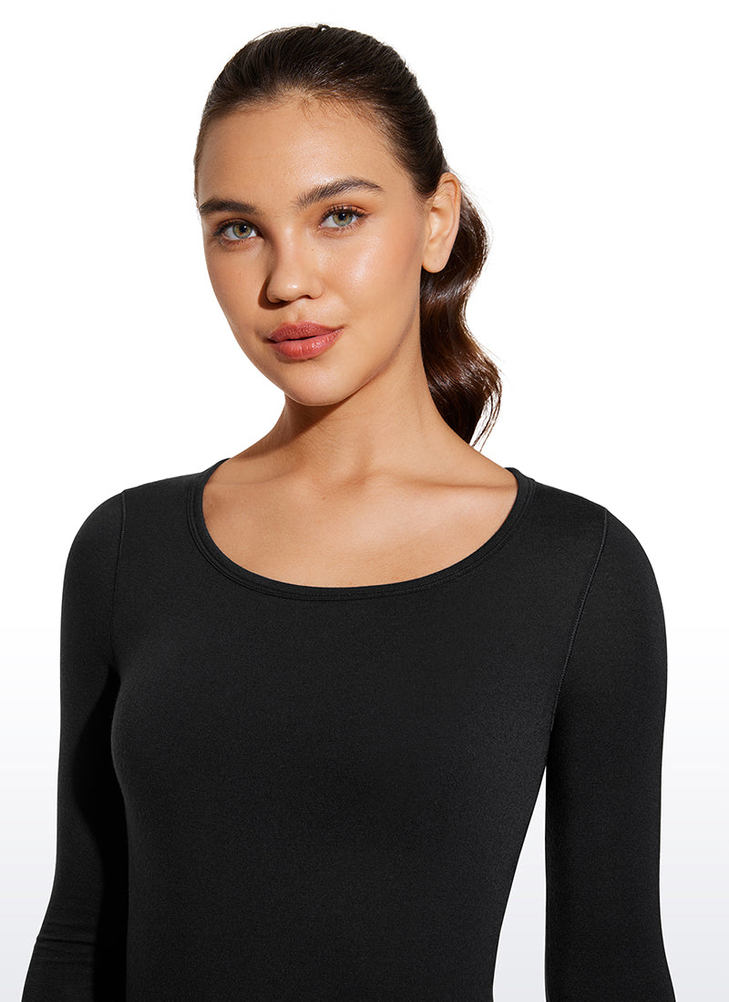 CRZ YOGA Women's Thermal Soft Base Layer Top Bottom Underwear Sets Black