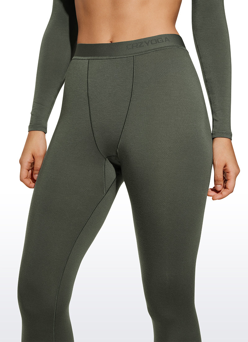 CRZ YOGA Women's Thermal Soft Base Layer Top Bottom Underwear Sets Light Army Green