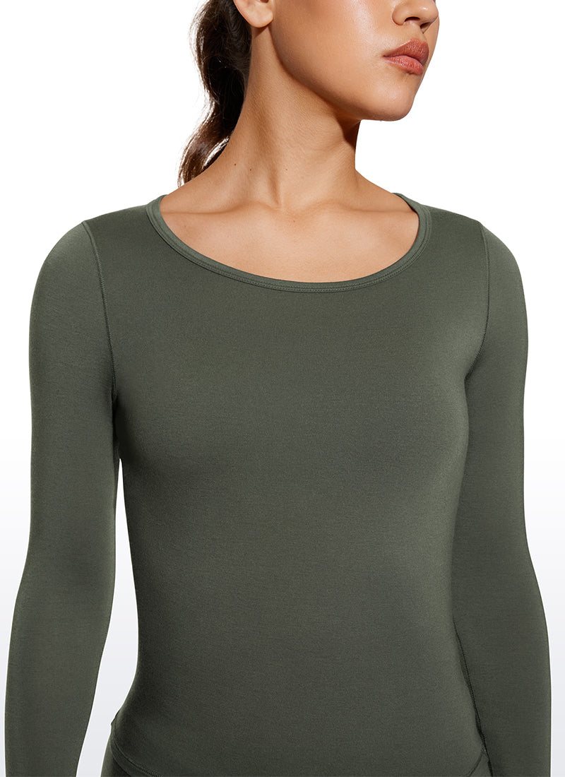 CRZ YOGA Women's Thermal Soft Base Layer Top Bottom Underwear Sets Light Army Green