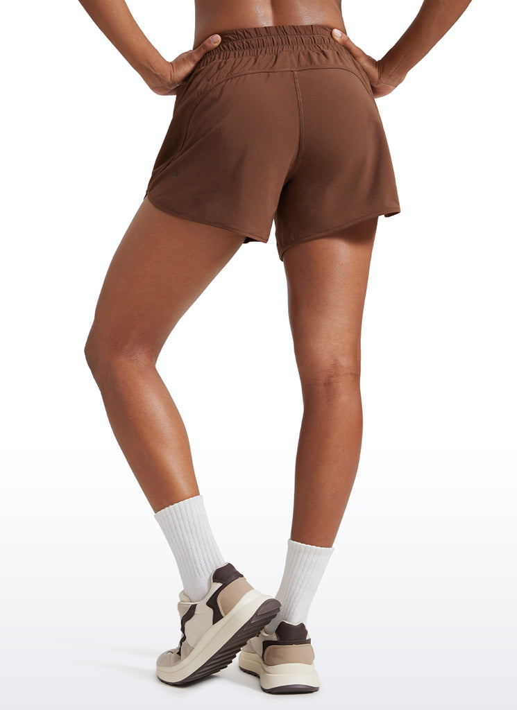 CRZ YOGA Women's Running Mid Rise Feathery-Fit Mesh Liner Shorts 5'' Coffee Brown