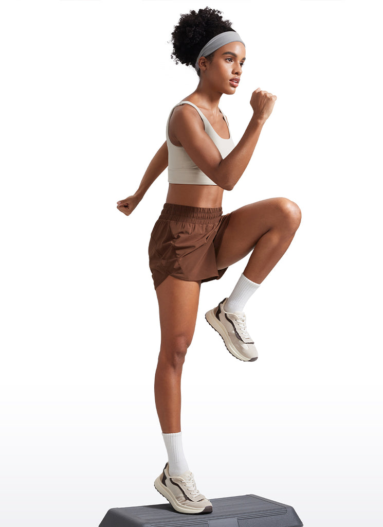 CRZ YOGA Women's Running Mid Rise Feathery-Fit Mesh Liner Shorts 5'' Coffee Brown